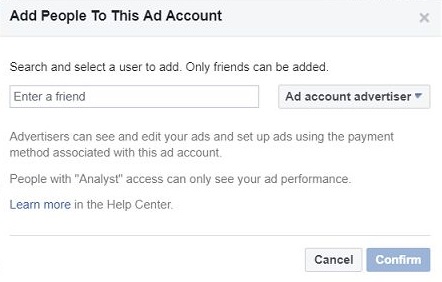 Add People to This Account Window - Facebook Ads for a Business page