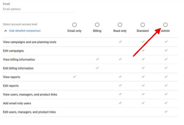 google-ads-admin-access-levels