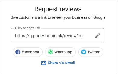 Google My Business Request reviews window